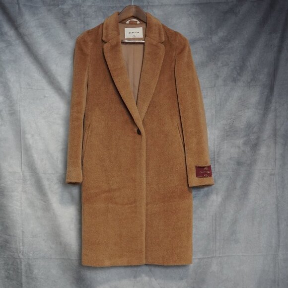 Aritzia Babaton Stedman Teddy Coat XS Camel Alpaca Wool Blend Long Jacket - Picture 1 of 14